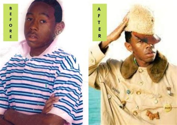 A picture of Tyler before weight loss (L) and after weight loss (R)