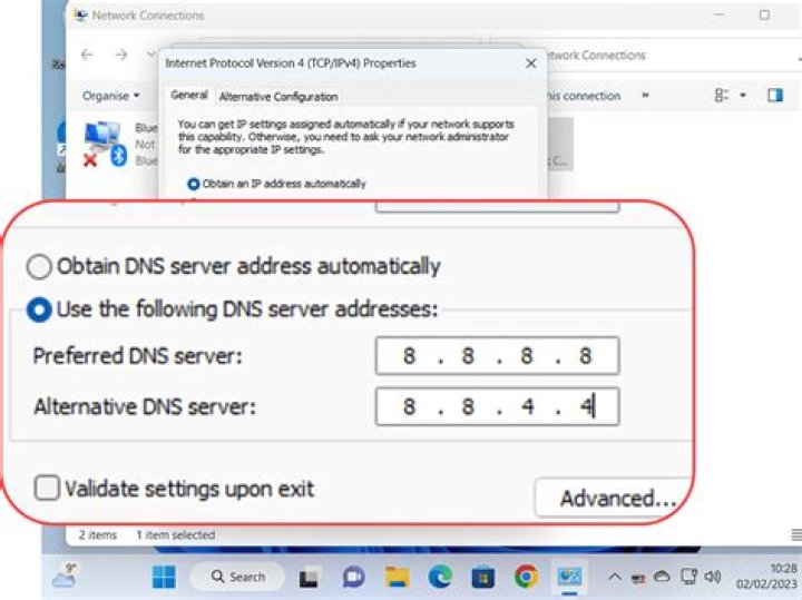 Enter DNS server addresses in Properties