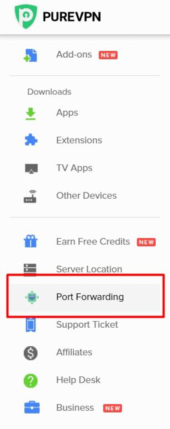 PureVPN port forwarding