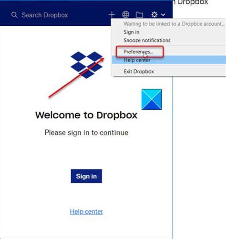 The Dropbox Preferences window The Dropbox Preferences add dropbox to file explorer
